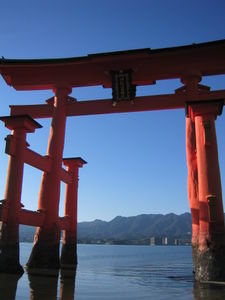 torii to the shrine - look at the gorgeous blue sky!