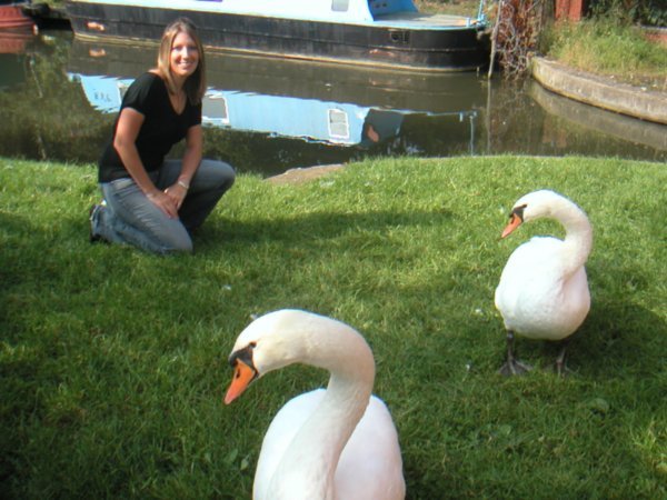 Posing near the swans
