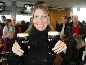 Bri double fisting a couple pints of Guinness