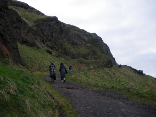 Beginning our ascent of Salisbury Crags to reach Arthur's Seat