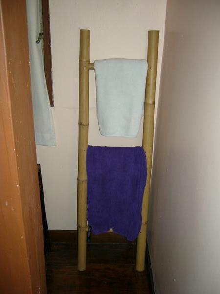 An interesting "ladder" bamboo towel rack