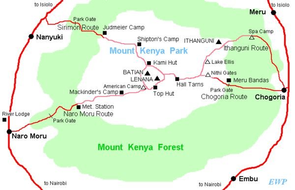 Kort over Mt. Kenya