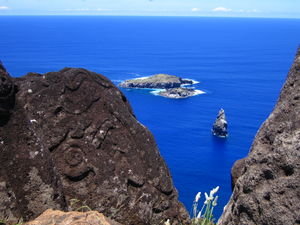Motu Nui with birdman petroglyphs in the foreground