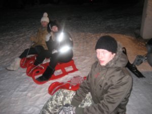 Getting ready to sled down!