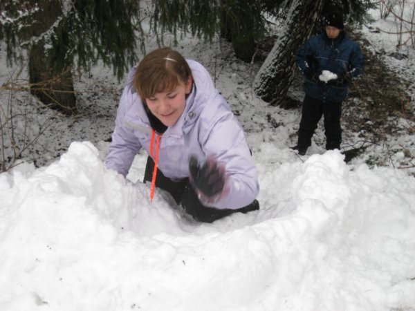me working while matsku makes a snowball with my name on it!