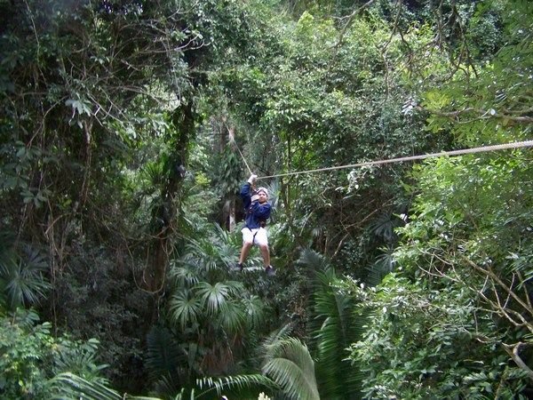 Carlos zipping over the jungle