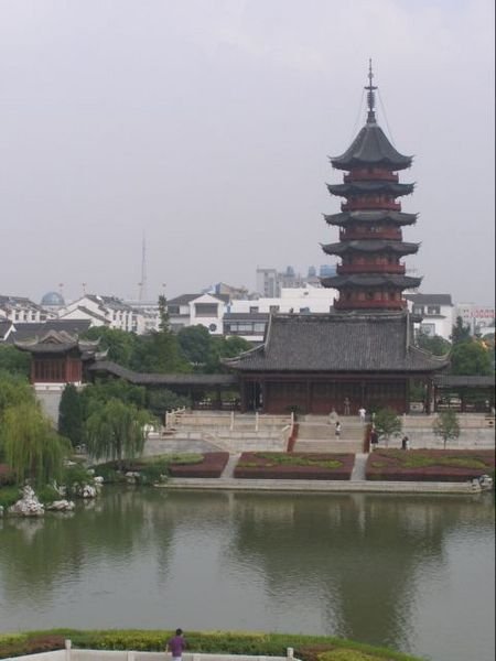 View of Pagoda over roof of temple, Coiled Gate Garden, Suzhou