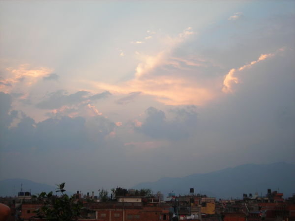 a cloudy sunset over Durbar Square