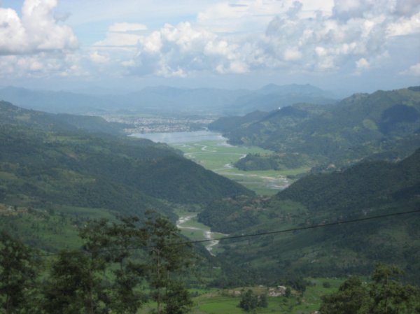 view of Pokhara from on top of the bus