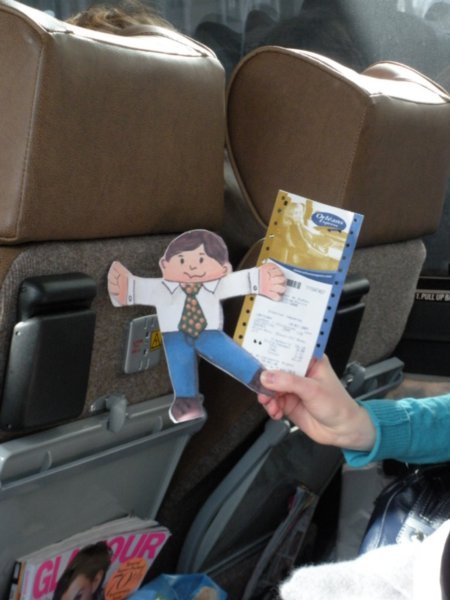 Flat Stanley with his bus ticket to Chicoutimi