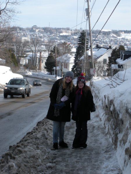 Sara and Krista heading back down the hill