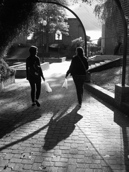 Ellie and me walking through the jardin de la fonderie