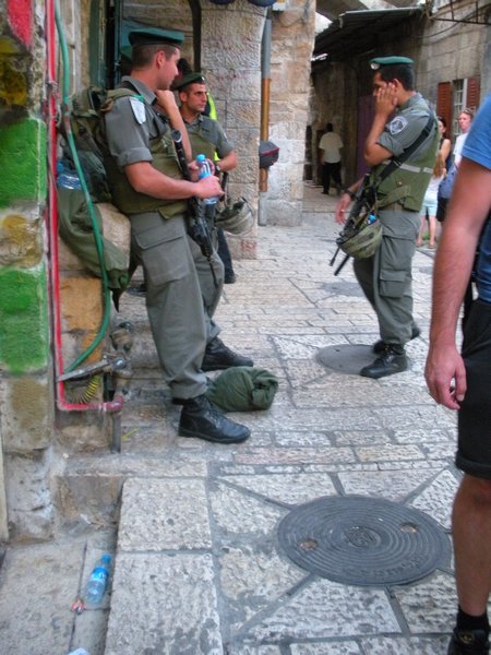 Israeli soldiers in the Muslim quarter following the tensions at the Western Wall