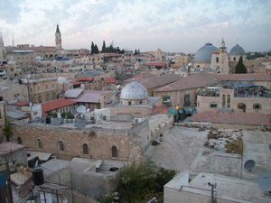 view of Jerusalem from the rooftop of the hostel