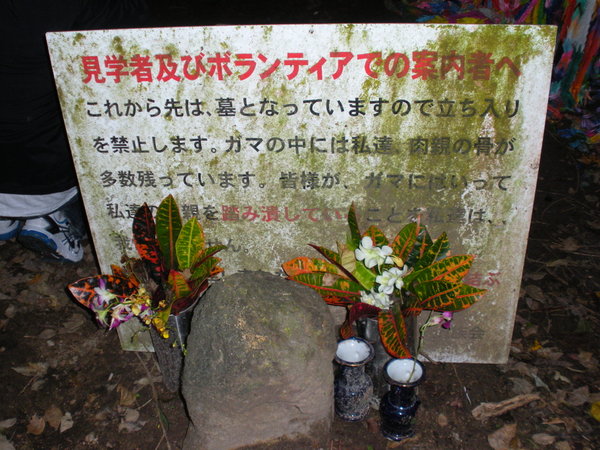 outside a cave where Okinawans hid during the Battle of Okinawa