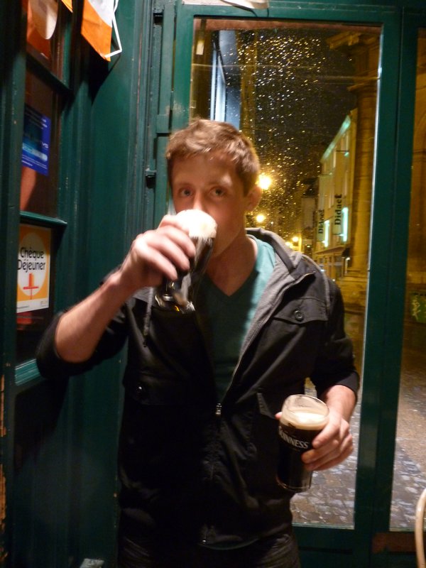 Kevin drinking Guinness on St. Patrick's Day