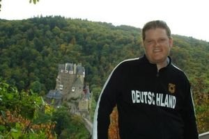 Jeremy in front of Burg Eltz, Mosel Valley