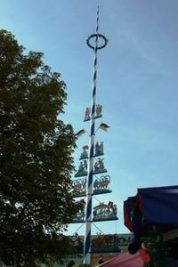 Maypole by the beer garden, representing the local breweries