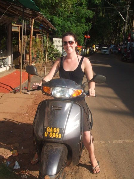Clare on Moped of Doom