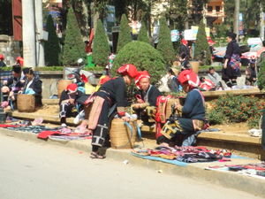 Red Zao tribe ladies, selling on the streets in Sapa