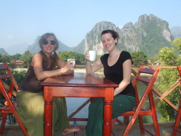 Our view at breakfast - Vang Vieng - Just like a Nescafe advert
