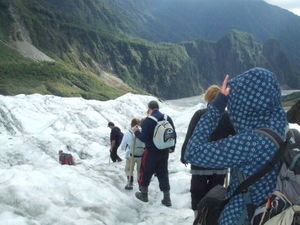 Group trekking on the glacier