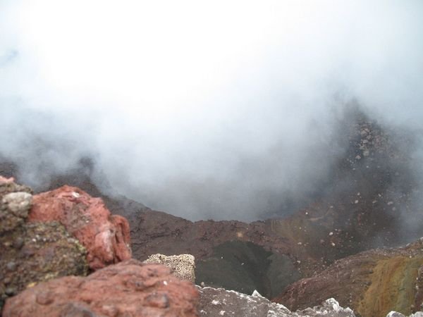 Smoking volcano crater