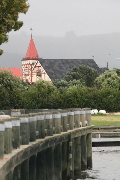 Church by lake