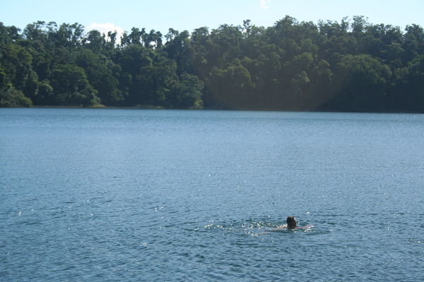 Julian taking a dip in Lake Eacham