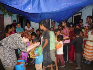 Giving gifts to the poor children 