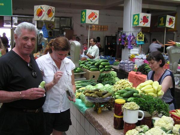 Eating pickles in the market