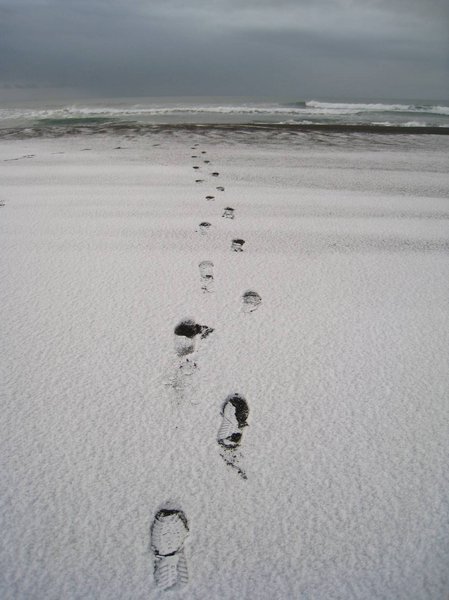 Footsteps on a frozen beach