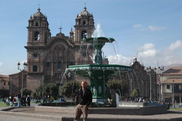 Fountain and the Catholic Church in the Plaza
