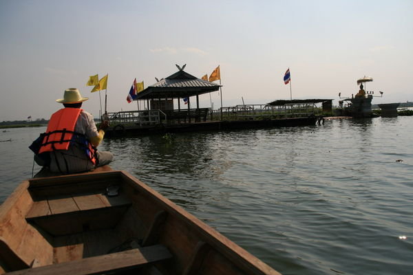 rowing out to the temple under water in Phayao