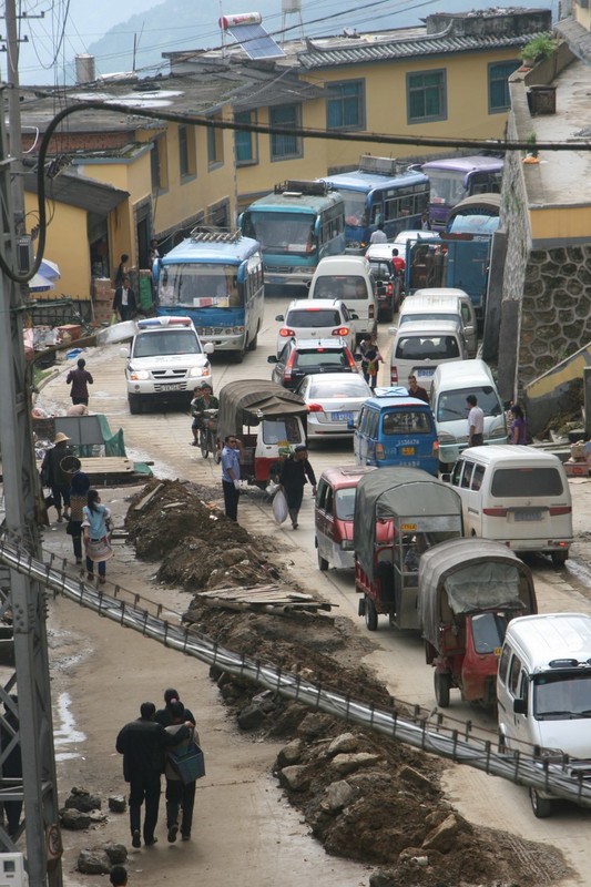 traffic jam in small village