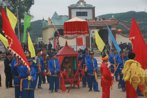 parade coming out from the temple