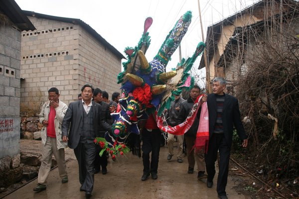 dragon coming out from village