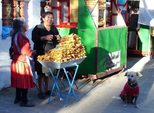 Food stall and dog in Parque Bolivar, Sucre