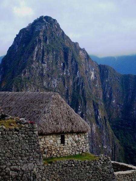 Storage hut and Huayna Picchu mountain