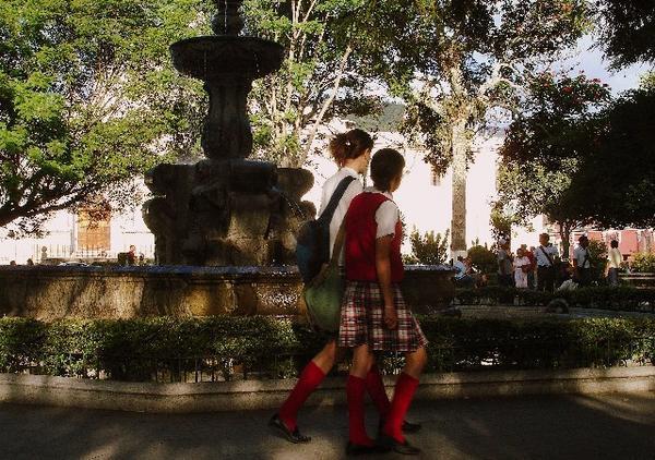 Kilted girls in the plaza