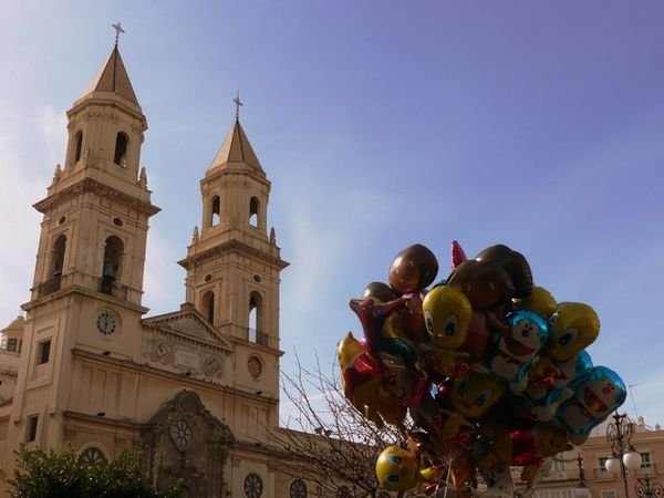 Church and balloons