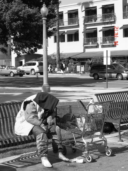Homeless person  at Santa Monica Beach