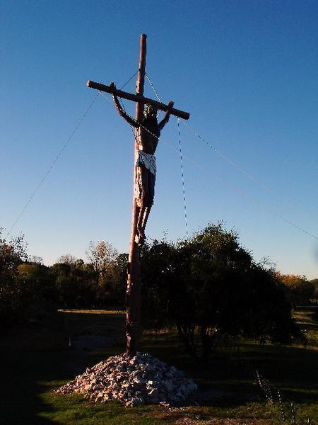 A giant statue of Jesus on the cross just otside the town of Jesus Maria
