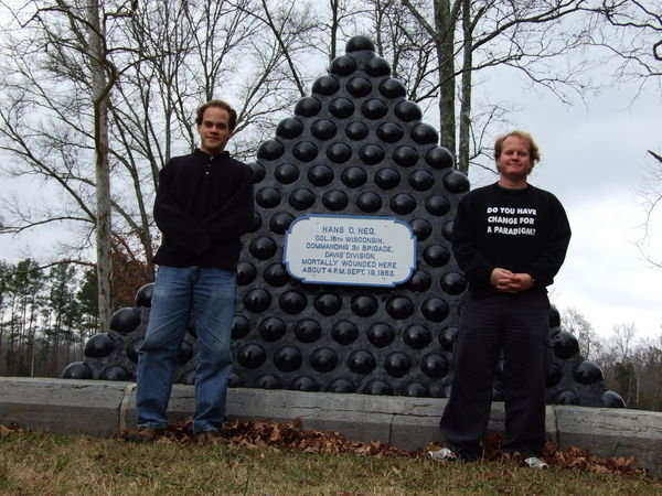Onaxthiel and Obfuscator at the site of Colonel Hans Christian Heg's death.