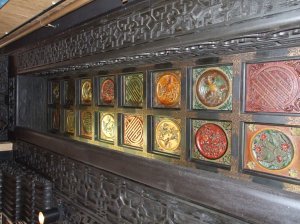 Hand crafted tiles in the ceiling of the Chinese Room in Smith Tower.