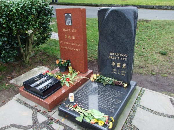 The graves of Bruce and Brandon Lee.