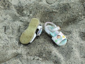 Some little girl left these funny shoes behind.