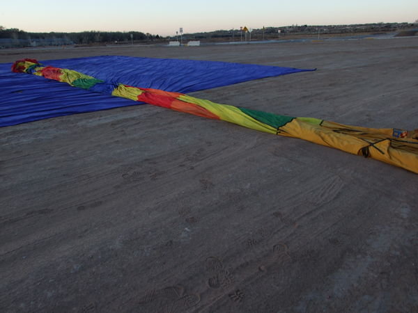 Our balloon all stretched out on the ground.