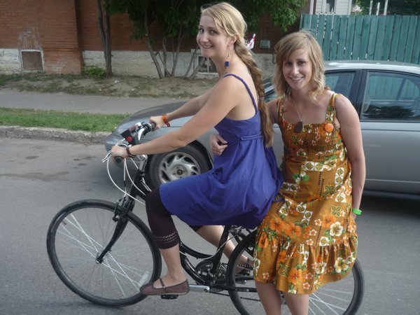 Nichole and Becky on a Bike
