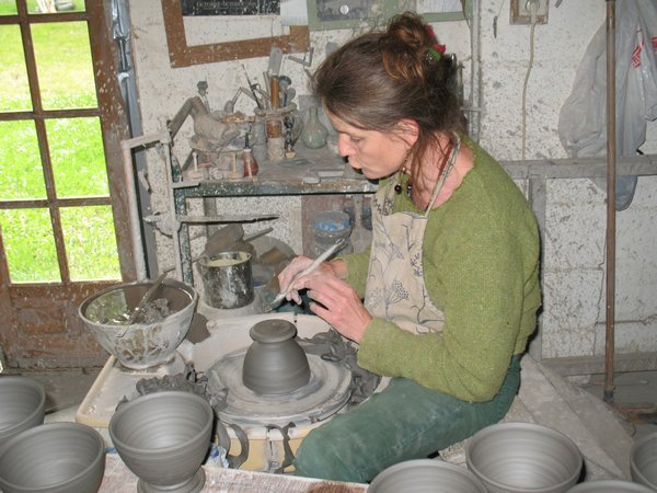 Katrin at work in the LaBorne Pottery